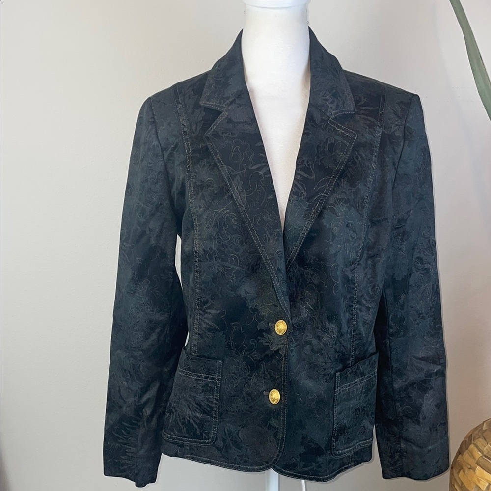 EST. Retail $895 St John Elegant Black Blazer with Gold Accents